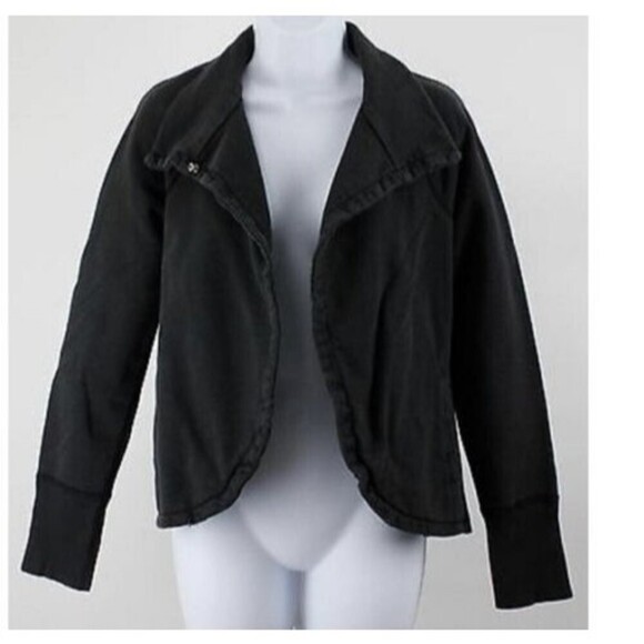 James Perse size 2 US M Woy2327 Faded Black Distressed Open Front Cotton Jacket - Picture 4 of 9